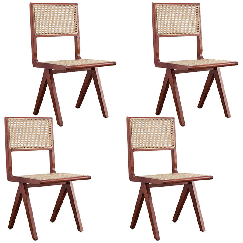 Modern Wicker Dining Chairs for Home Armless Open Back Dining Side Chair Red Brown 4 Piece Set Clearhalo 'Dining Chairs' 'Dining Tables & Seating' 'dining_chair' 'furn' 'furn_dining_chair' 'Furniture' 'furniture_dining_chair' 'Kitchen & Dining Furniture' 4941512
