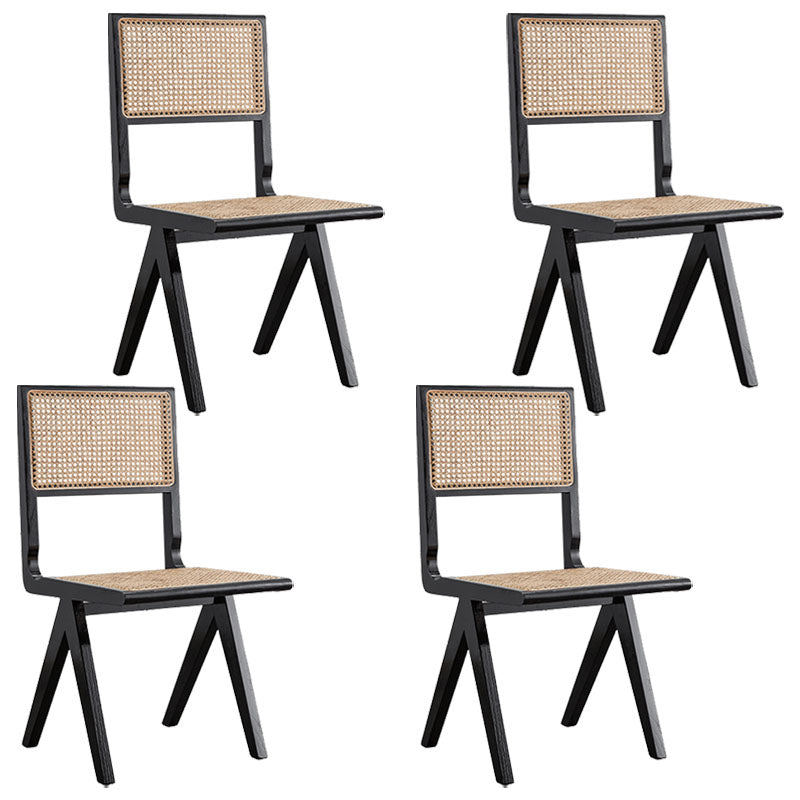 Modern Wicker Dining Chairs for Home Armless Open Back Dining Side Chair Black 4 Piece Set Clearhalo 'Dining Chairs' 'Dining Tables & Seating' 'dining_chair' 'furn' 'furn_dining_chair' 'Furniture' 'furniture_dining_chair' 'Kitchen & Dining Furniture' 4941528