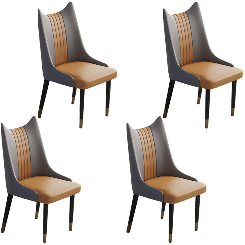 Scandinavian Faux Leather Side Chairs Armless Solid Back Chair Gray-Orange 4 Piece Set Clearhalo 'Dining Chairs' 'Dining Tables & Seating' 'dining_chair' 'furn' 'furn_dining_chair' 'Furniture' 'furniture_dining_chair' 'Kitchen & Dining Furniture' 4941535