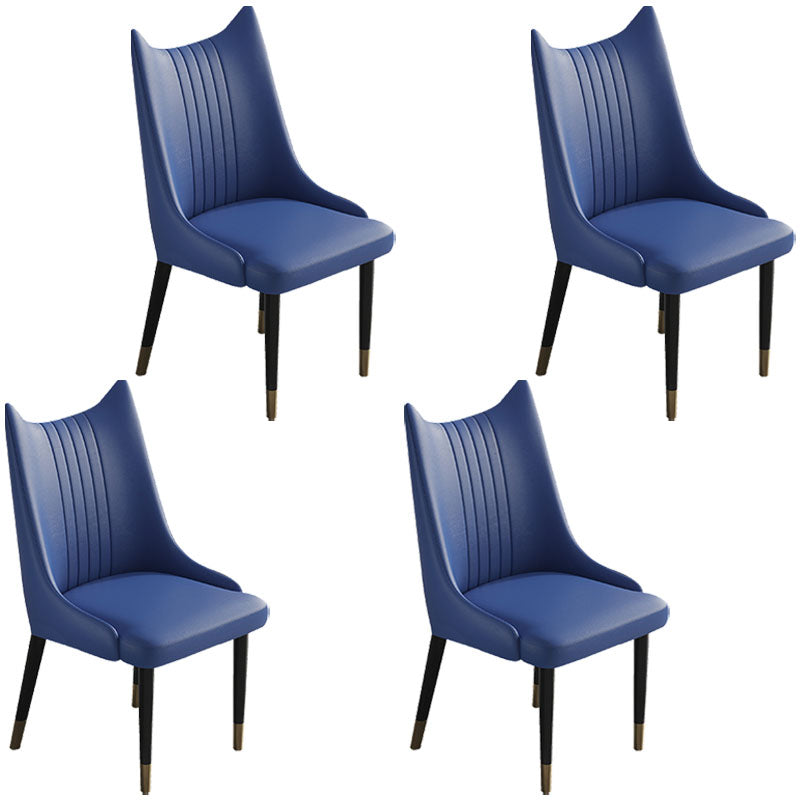 Scandinavian Faux Leather Side Chairs Armless Solid Back Chair Blue 4 Piece Set Clearhalo 'Dining Chairs' 'Dining Tables & Seating' 'dining_chair' 'furn' 'furn_dining_chair' 'Furniture' 'furniture_dining_chair' 'Kitchen & Dining Furniture' 4941541