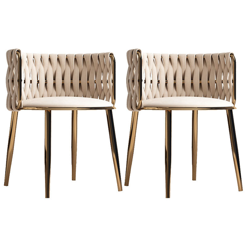 Scandinavian Armless Solid Back Chair Upholstered Fabric Dining Side Chair Off-White 2 Piece Set Clearhalo 'Dining Chairs' 'Dining Tables & Seating' 'dining_chair' 'furn' 'furn_dining_chair' 'Furniture' 'furniture_dining_chair' 'Kitchen & Dining Furniture' 4941558