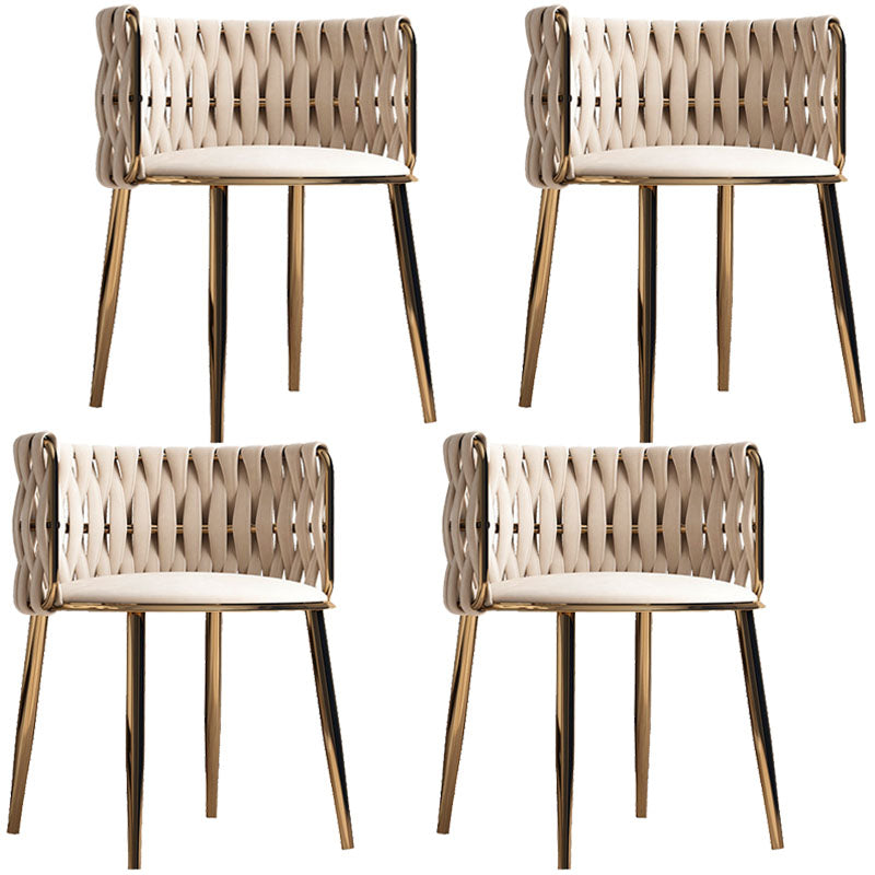 Scandinavian Armless Solid Back Chair Upholstered Fabric Dining Side Chair Off-White 4 Piece Set Clearhalo 'Dining Chairs' 'Dining Tables & Seating' 'dining_chair' 'furn' 'furn_dining_chair' 'Furniture' 'furniture_dining_chair' 'Kitchen & Dining Furniture' 4941560