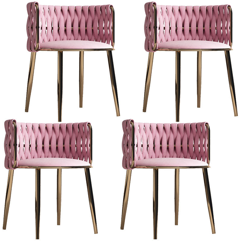 Scandinavian Armless Solid Back Chair Upholstered Fabric Dining Side Chair Pink 4 Piece Set Clearhalo 'Dining Chairs' 'Dining Tables & Seating' 'dining_chair' 'furn' 'furn_dining_chair' 'Furniture' 'furniture_dining_chair' 'Kitchen & Dining Furniture' 4941573