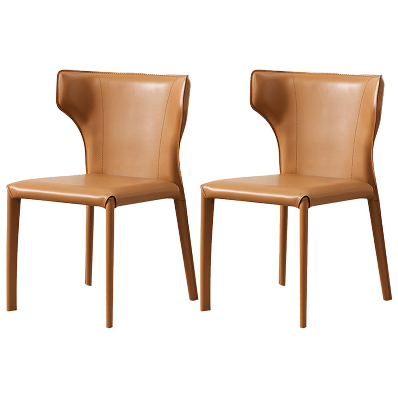 Contemporary Leather Dining Chair Armless Wingback Side Chair for Restaurant Use Brown 2 Piece Set Clearhalo 'Dining Chairs' 'Dining Tables & Seating' 'dining_chair' 'furn' 'furn_dining_chair' 'Furniture' 'furniture_dining_chair' 'Kitchen & Dining Furniture' 4941675
