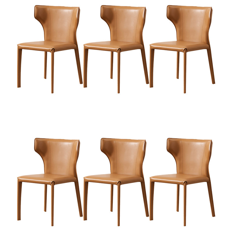 Contemporary Leather Dining Chair Armless Wingback Side Chair for Restaurant Use Brown 6 Piece Set Clearhalo 'Dining Chairs' 'Dining Tables & Seating' 'dining_chair' 'furn' 'furn_dining_chair' 'Furniture' 'furniture_dining_chair' 'Kitchen & Dining Furniture' 4941679
