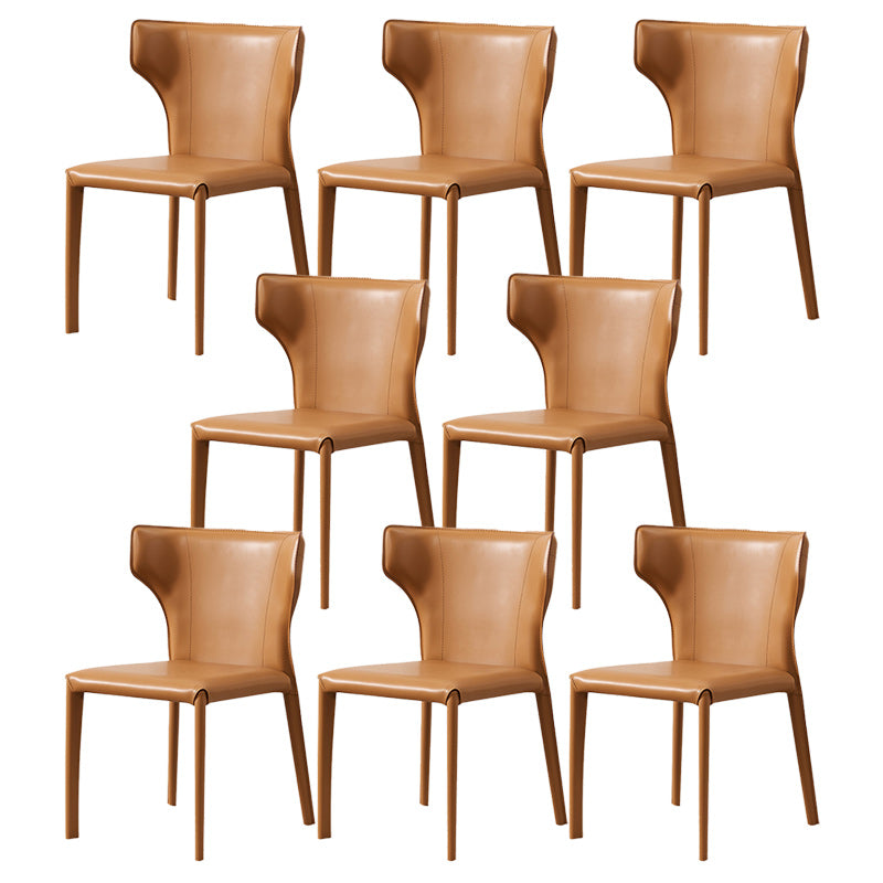 Contemporary Leather Dining Chair Armless Wingback Side Chair for Restaurant Use Brown 8 Piece Set Clearhalo 'Dining Chairs' 'Dining Tables & Seating' 'dining_chair' 'furn' 'furn_dining_chair' 'Furniture' 'furniture_dining_chair' 'Kitchen & Dining Furniture' 4941680