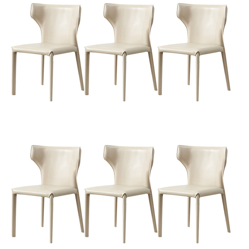 Contemporary Leather Dining Chair Armless Wingback Side Chair for Restaurant Use Beige 6 Piece Set Clearhalo 'Dining Chairs' 'Dining Tables & Seating' 'dining_chair' 'furn' 'furn_dining_chair' 'Furniture' 'furniture_dining_chair' 'Kitchen & Dining Furniture' 4941687