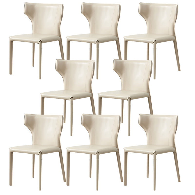Contemporary Leather Dining Chair Armless Wingback Side Chair for Restaurant Use Beige 8 Piece Set Clearhalo 'Dining Chairs' 'Dining Tables & Seating' 'dining_chair' 'furn' 'furn_dining_chair' 'Furniture' 'furniture_dining_chair' 'Kitchen & Dining Furniture' 4941689