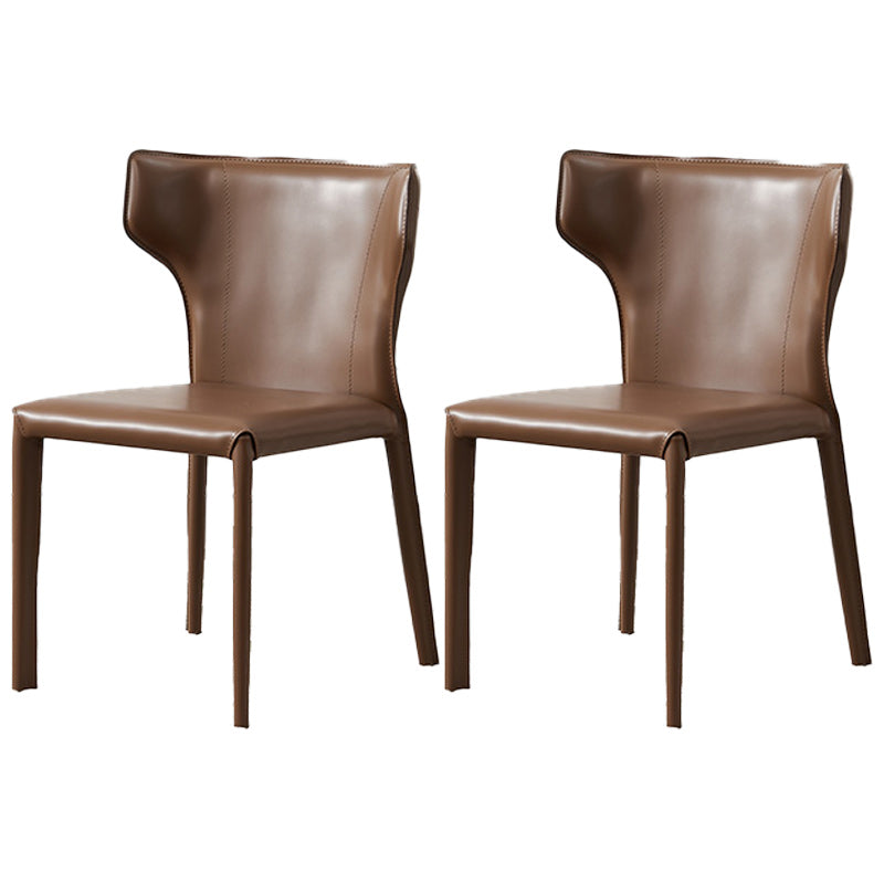 Contemporary Leather Dining Chair Armless Wingback Side Chair for Restaurant Use Dark Brown 2 Piece Set Clearhalo 'Dining Chairs' 'Dining Tables & Seating' 'dining_chair' 'furn' 'furn_dining_chair' 'Furniture' 'furniture_dining_chair' 'Kitchen & Dining Furniture' 4941691
