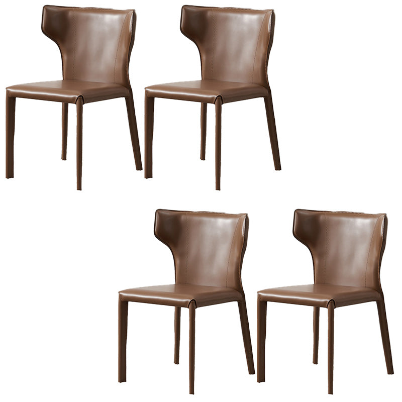 Contemporary Leather Dining Chair Armless Wingback Side Chair for Restaurant Use Dark Brown 4 Piece Set Clearhalo 'Dining Chairs' 'Dining Tables & Seating' 'dining_chair' 'furn' 'furn_dining_chair' 'Furniture' 'furniture_dining_chair' 'Kitchen & Dining Furniture' 4941692