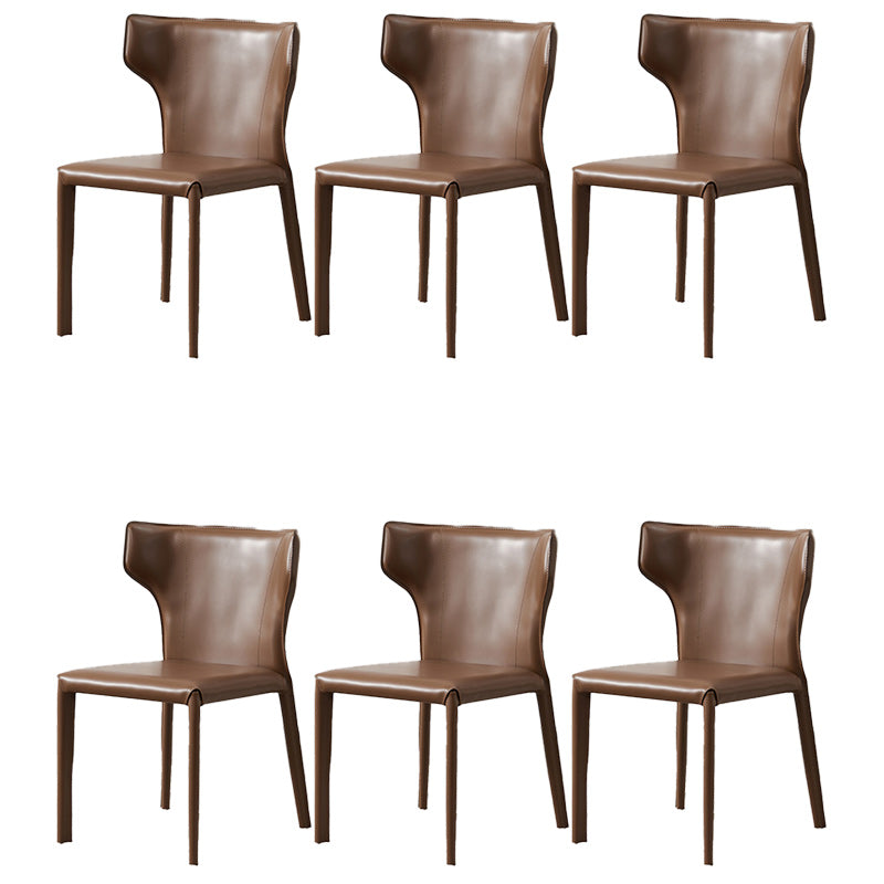 Contemporary Leather Dining Chair Armless Wingback Side Chair for Restaurant Use Dark Brown 6 Piece Set Clearhalo 'Dining Chairs' 'Dining Tables & Seating' 'dining_chair' 'furn' 'furn_dining_chair' 'Furniture' 'furniture_dining_chair' 'Kitchen & Dining Furniture' 4941694