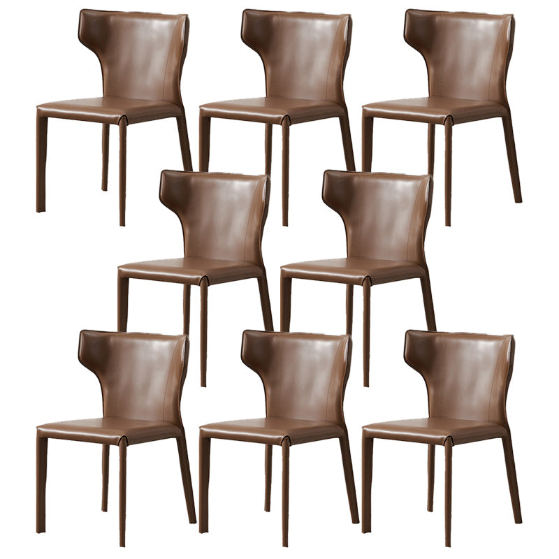 Contemporary Leather Dining Chair Armless Wingback Side Chair for Restaurant Use Dark Brown 8 Piece Set Clearhalo 'Dining Chairs' 'Dining Tables & Seating' 'dining_chair' 'furn' 'furn_dining_chair' 'Furniture' 'furniture_dining_chair' 'Kitchen & Dining Furniture' 4941696