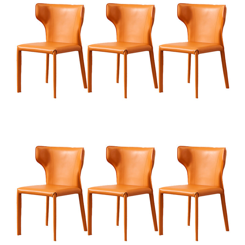Contemporary Leather Dining Chair Armless Wingback Side Chair for Restaurant Use Orange 6 Piece Set Clearhalo 'Dining Chairs' 'Dining Tables & Seating' 'dining_chair' 'furn' 'furn_dining_chair' 'Furniture' 'furniture_dining_chair' 'Kitchen & Dining Furniture' 4941699