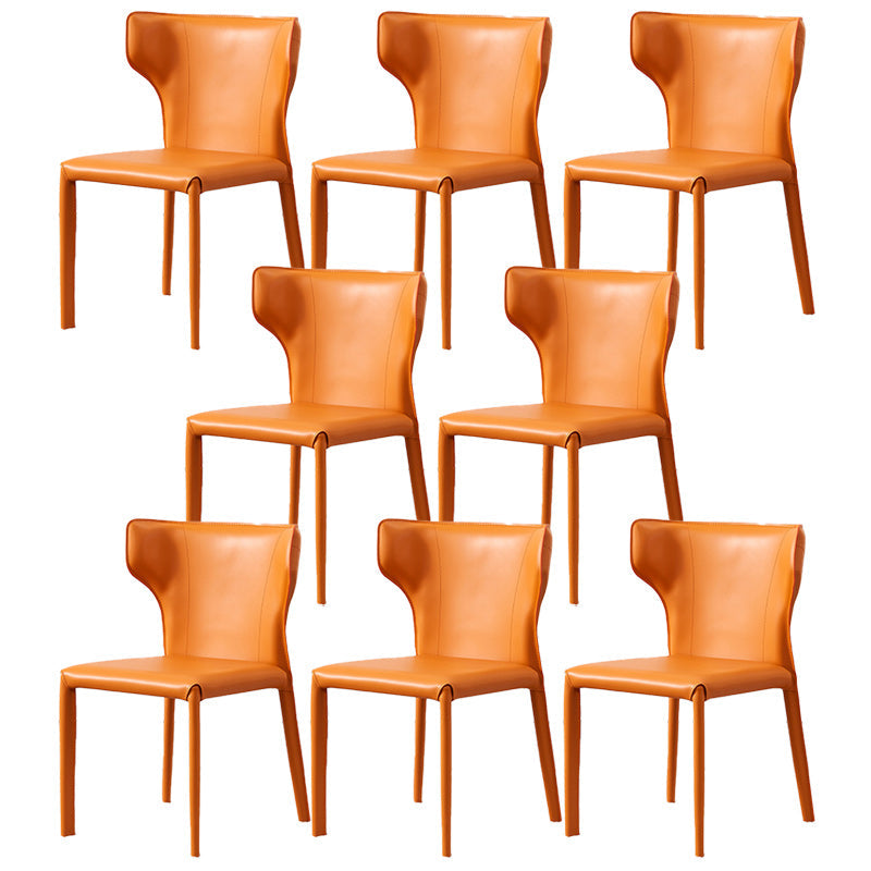 Contemporary Leather Dining Chair Armless Wingback Side Chair for Restaurant Use Orange 8 Piece Set Clearhalo 'Dining Chairs' 'Dining Tables & Seating' 'dining_chair' 'furn' 'furn_dining_chair' 'Furniture' 'furniture_dining_chair' 'Kitchen & Dining Furniture' 4941700