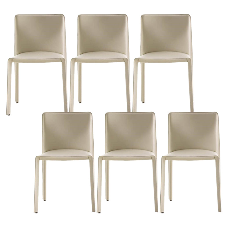 Minimalist Design Leather Dining Chair for Home Solid Back Armless Dining Chair Apricot 6 Piece Set Clearhalo 'Dining Chairs' 'Dining Tables & Seating' 'dining_chair' 'furn' 'furn_dining_chair' 'Furniture' 'furniture_dining_chair' 'Kitchen & Dining Furniture' 4941721