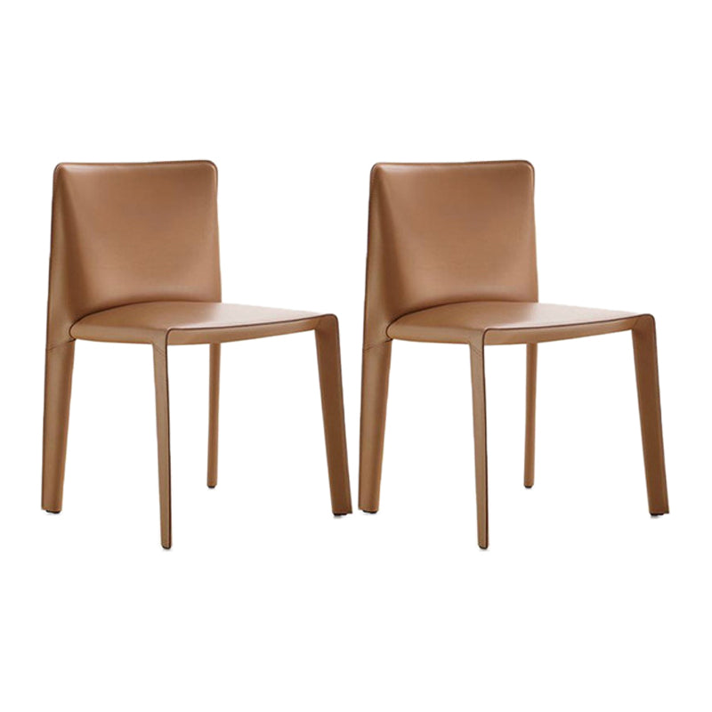 Minimalist Design Leather Dining Chair for Home Solid Back Armless Dining Chair Orange 2 Piece Set Clearhalo 'Dining Chairs' 'Dining Tables & Seating' 'dining_chair' 'furn' 'furn_dining_chair' 'Furniture' 'furniture_dining_chair' 'Kitchen & Dining Furniture' 4941723