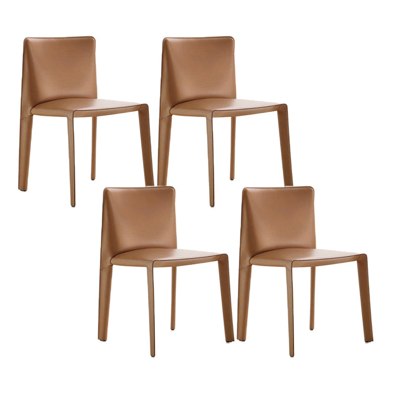 Minimalist Design Leather Dining Chair for Home Solid Back Armless Dining Chair Orange 4 Piece Set Clearhalo 'Dining Chairs' 'Dining Tables & Seating' 'dining_chair' 'furn' 'furn_dining_chair' 'Furniture' 'furniture_dining_chair' 'Kitchen & Dining Furniture' 4941724