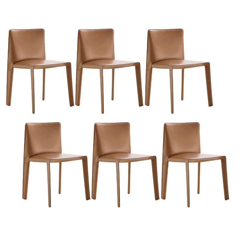 Minimalist Design Leather Dining Chair for Home Solid Back Armless Dining Chair Orange 6 Piece Set Clearhalo 'Dining Chairs' 'Dining Tables & Seating' 'dining_chair' 'furn' 'furn_dining_chair' 'Furniture' 'furniture_dining_chair' 'Kitchen & Dining Furniture' 4941725