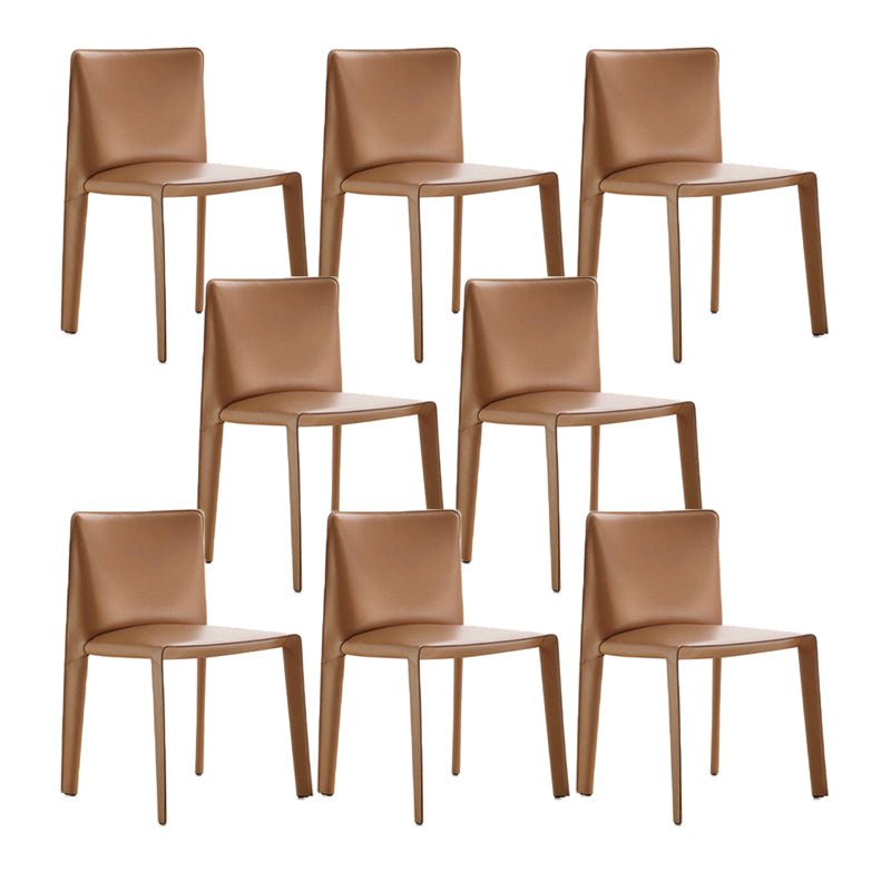 Minimalist Design Leather Dining Chair for Home Solid Back Armless Dining Chair Orange 8 Piece Set Clearhalo 'Dining Chairs' 'Dining Tables & Seating' 'dining_chair' 'furn' 'furn_dining_chair' 'Furniture' 'furniture_dining_chair' 'Kitchen & Dining Furniture' 4941726