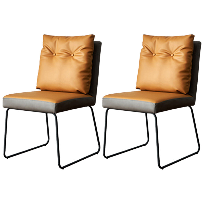 Contemporary Faux Leather Dining Room Chairs Metal Dining Chairs for Home Use Yellow 2 Piece Set Clearhalo 'Dining Chairs' 'Dining Tables & Seating' 'dining_chair' 'furn' 'furn_dining_chair' 'Furniture' 'furniture_dining_chair' 'Kitchen & Dining Furniture' 4941761