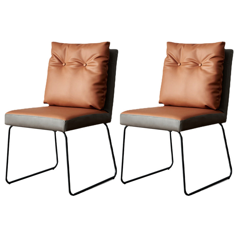 Contemporary Faux Leather Dining Room Chairs Metal Dining Chairs for Home Use Brown 2 Piece Set Clearhalo 'Dining Chairs' 'Dining Tables & Seating' 'dining_chair' 'furn' 'furn_dining_chair' 'Furniture' 'furniture_dining_chair' 'Kitchen & Dining Furniture' 4941768