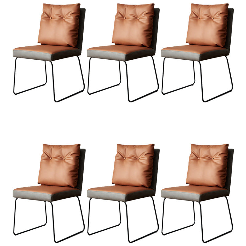 Contemporary Faux Leather Dining Room Chairs Metal Dining Chairs for Home Use Brown 6 Piece Set Clearhalo 'Dining Chairs' 'Dining Tables & Seating' 'dining_chair' 'furn' 'furn_dining_chair' 'Furniture' 'furniture_dining_chair' 'Kitchen & Dining Furniture' 4941773