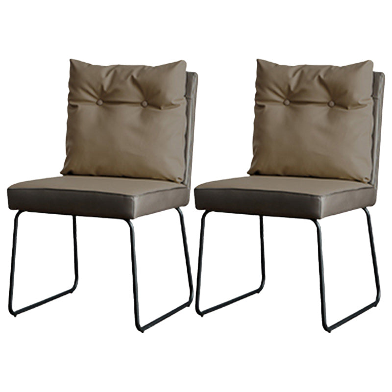 Contemporary Faux Leather Dining Room Chairs Metal Dining Chairs for Home Use Khaki 2 Piece Set Clearhalo 'Dining Chairs' 'Dining Tables & Seating' 'dining_chair' 'furn' 'furn_dining_chair' 'Furniture' 'furniture_dining_chair' 'Kitchen & Dining Furniture' 4941776
