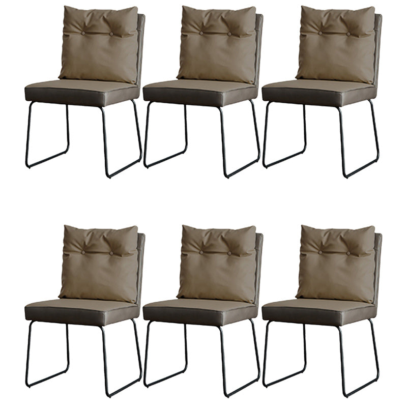 Contemporary Faux Leather Dining Room Chairs Metal Dining Chairs for Home Use Khaki 6 Piece Set Clearhalo 'Dining Chairs' 'Dining Tables & Seating' 'dining_chair' 'furn' 'furn_dining_chair' 'Furniture' 'furniture_dining_chair' 'Kitchen & Dining Furniture' 4941779