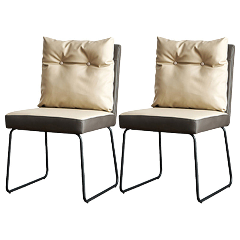 Contemporary Faux Leather Dining Room Chairs Metal Dining Chairs for Home Use Off-White 2 Piece Set Clearhalo 'Dining Chairs' 'Dining Tables & Seating' 'dining_chair' 'furn' 'furn_dining_chair' 'Furniture' 'furniture_dining_chair' 'Kitchen & Dining Furniture' 4941781