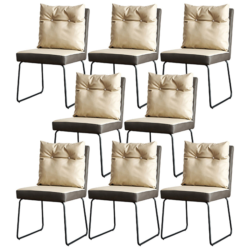 Contemporary Faux Leather Dining Room Chairs Metal Dining Chairs for Home Use Off-White 8 Piece Set Clearhalo 'Dining Chairs' 'Dining Tables & Seating' 'dining_chair' 'furn' 'furn_dining_chair' 'Furniture' 'furniture_dining_chair' 'Kitchen & Dining Furniture' 4941784