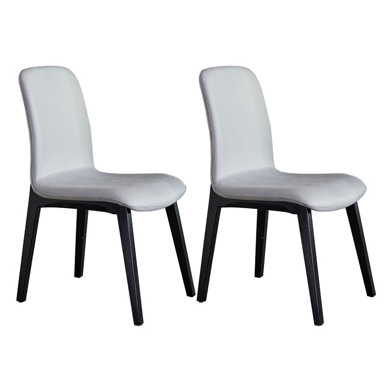 Minimalist Design PU Leather Dining Chairs Solid Back Chair with Wooden Legs Grey 2 Piece Set Clearhalo 'Dining Chairs' 'Dining Tables & Seating' 'dining_chair' 'furn' 'furn_dining_chair' 'Furniture' 'furniture_dining_chair' 'Kitchen & Dining Furniture' 4941787