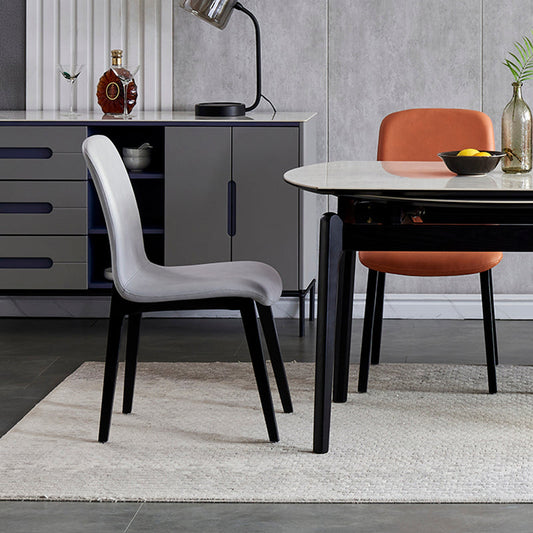 Minimalist Design PU Leather Dining Chairs Solid Back Chair with Wooden Legs Clearhalo 'Dining Chairs' 'Dining Tables & Seating' 'dining_chair' 'furn' 'furn_dining_chair' 'Furniture' 'furniture_dining_chair' 'Kitchen & Dining Furniture' 4941788