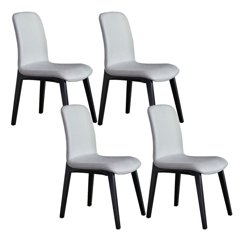 Minimalist Design PU Leather Dining Chairs Solid Back Chair with Wooden Legs Grey 4 Piece Set Clearhalo 'Dining Chairs' 'Dining Tables & Seating' 'dining_chair' 'furn' 'furn_dining_chair' 'Furniture' 'furniture_dining_chair' 'Kitchen & Dining Furniture' 4941789