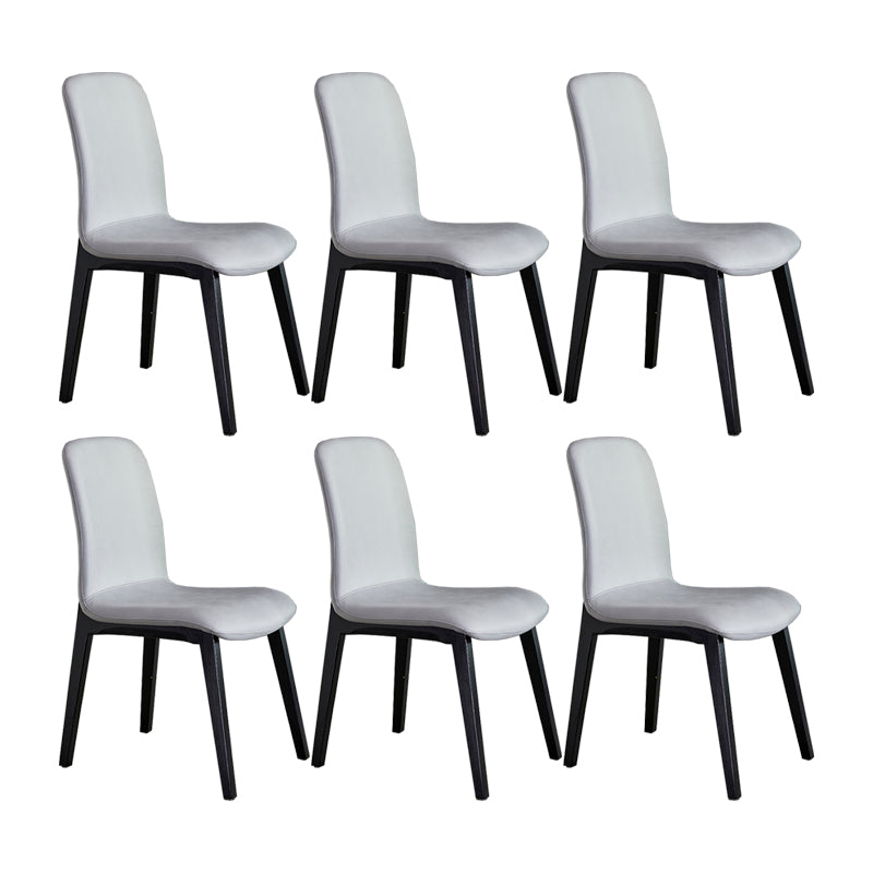Minimalist Design PU Leather Dining Chairs Solid Back Chair with Wooden Legs Grey 6 Piece Set Clearhalo 'Dining Chairs' 'Dining Tables & Seating' 'dining_chair' 'furn' 'furn_dining_chair' 'Furniture' 'furniture_dining_chair' 'Kitchen & Dining Furniture' 4941790