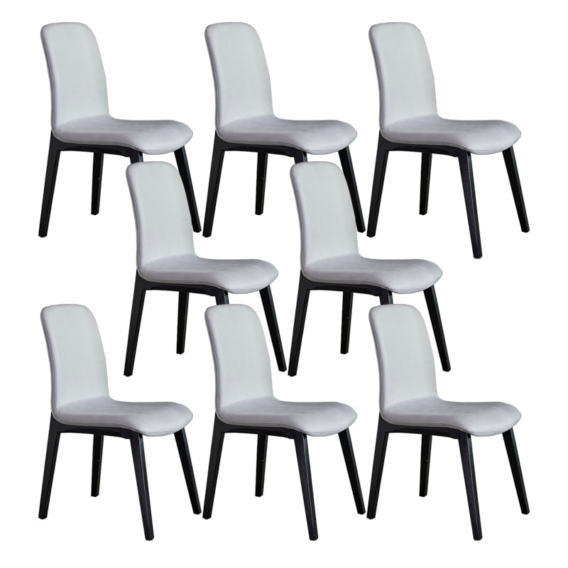 Minimalist Design PU Leather Dining Chairs Solid Back Chair with Wooden Legs Grey 8 Piece Set Clearhalo 'Dining Chairs' 'Dining Tables & Seating' 'dining_chair' 'furn' 'furn_dining_chair' 'Furniture' 'furniture_dining_chair' 'Kitchen & Dining Furniture' 4941793