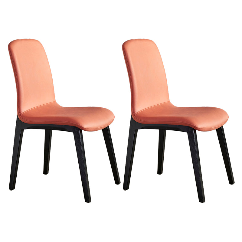 Minimalist Design PU Leather Dining Chairs Solid Back Chair with Wooden Legs Orange 2 Piece Set Clearhalo 'Dining Chairs' 'Dining Tables & Seating' 'dining_chair' 'furn' 'furn_dining_chair' 'Furniture' 'furniture_dining_chair' 'Kitchen & Dining Furniture' 4941794