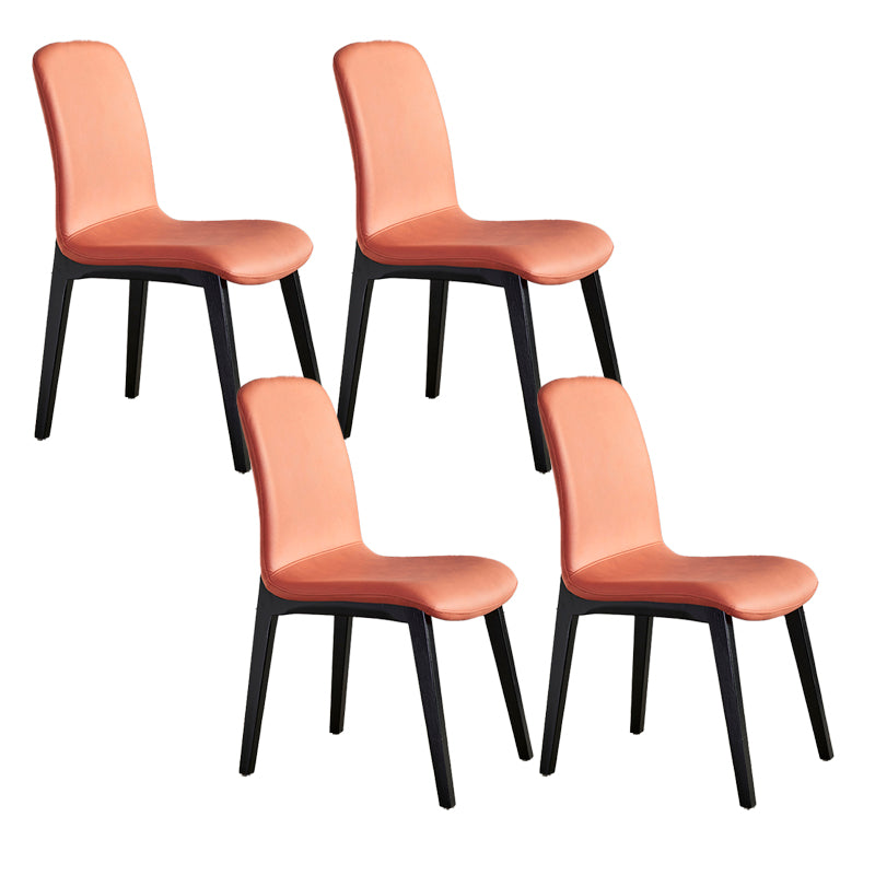 Minimalist Design PU Leather Dining Chairs Solid Back Chair with Wooden Legs Orange 4 Piece Set Clearhalo 'Dining Chairs' 'Dining Tables & Seating' 'dining_chair' 'furn' 'furn_dining_chair' 'Furniture' 'furniture_dining_chair' 'Kitchen & Dining Furniture' 4941796