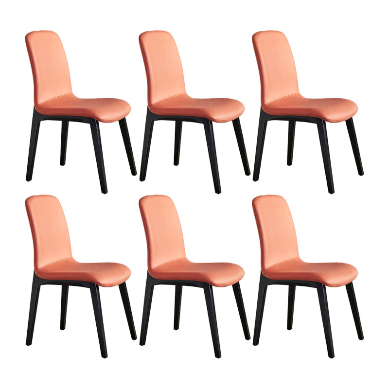 Minimalist Design PU Leather Dining Chairs Solid Back Chair with Wooden Legs Orange 6 Piece Set Clearhalo 'Dining Chairs' 'Dining Tables & Seating' 'dining_chair' 'furn' 'furn_dining_chair' 'Furniture' 'furniture_dining_chair' 'Kitchen & Dining Furniture' 4941798