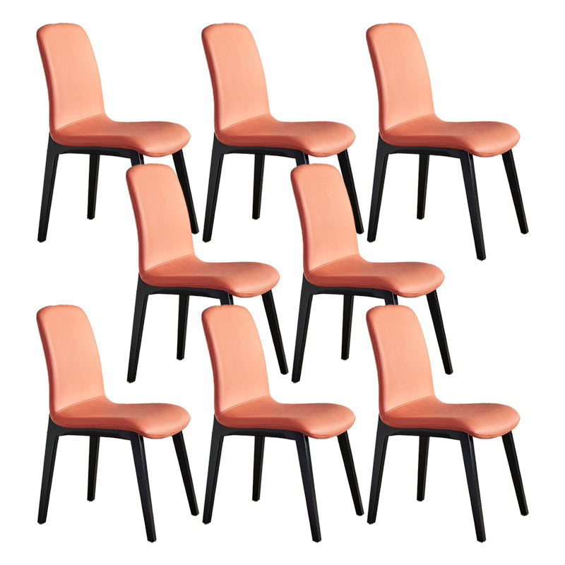 Minimalist Design PU Leather Dining Chairs Solid Back Chair with Wooden Legs Orange 8 Piece Set Clearhalo 'Dining Chairs' 'Dining Tables & Seating' 'dining_chair' 'furn' 'furn_dining_chair' 'Furniture' 'furniture_dining_chair' 'Kitchen & Dining Furniture' 4941800