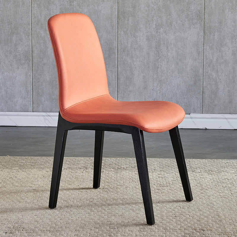Minimalist Design PU Leather Dining Chairs Solid Back Chair with Wooden Legs Clearhalo 'Dining Chairs' 'Dining Tables & Seating' 'dining_chair' 'furn' 'furn_dining_chair' 'Furniture' 'furniture_dining_chair' 'Kitchen & Dining Furniture' 4941804