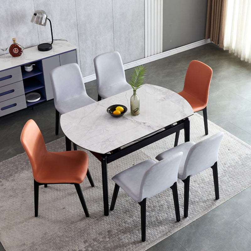 Minimalist Design PU Leather Dining Chairs Solid Back Chair with Wooden Legs Clearhalo 'Dining Chairs' 'Dining Tables & Seating' 'dining_chair' 'furn' 'furn_dining_chair' 'Furniture' 'furniture_dining_chair' 'Kitchen & Dining Furniture' 4941807