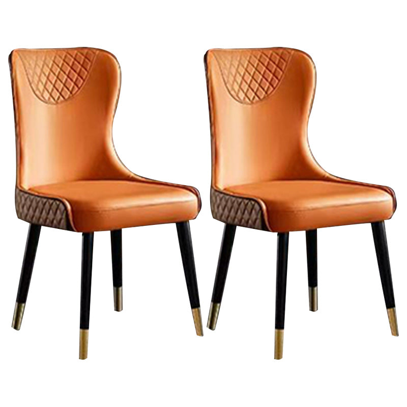 Glam Faux Leather Dining Chairs Wood Armless Dining Chair for Home Use Orange 2 Piece Set Clearhalo 'Dining Chairs' 'Dining Tables & Seating' 'dining_chair' 'furn' 'furn_dining_chair' 'Furniture' 'furniture_dining_chair' 'Kitchen & Dining Furniture' 4941819