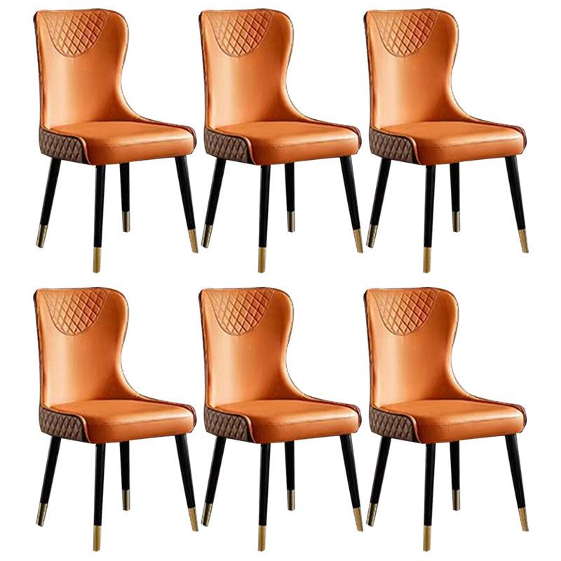 Glam Faux Leather Dining Chairs Wood Armless Dining Chair for Home Use Orange 6 Piece Set Clearhalo 'Dining Chairs' 'Dining Tables & Seating' 'dining_chair' 'furn' 'furn_dining_chair' 'Furniture' 'furniture_dining_chair' 'Kitchen & Dining Furniture' 4941822