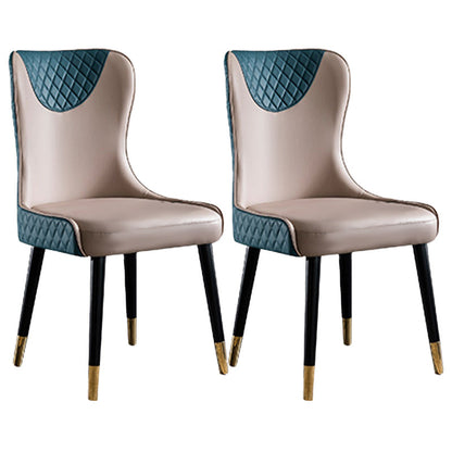 Glam Faux Leather Dining Chairs Wood Armless Dining Chair for Home Use Blue 2 Piece Set Clearhalo 'Dining Chairs' 'Dining Tables & Seating' 'dining_chair' 'furn' 'furn_dining_chair' 'Furniture' 'furniture_dining_chair' 'Kitchen & Dining Furniture' 4941826