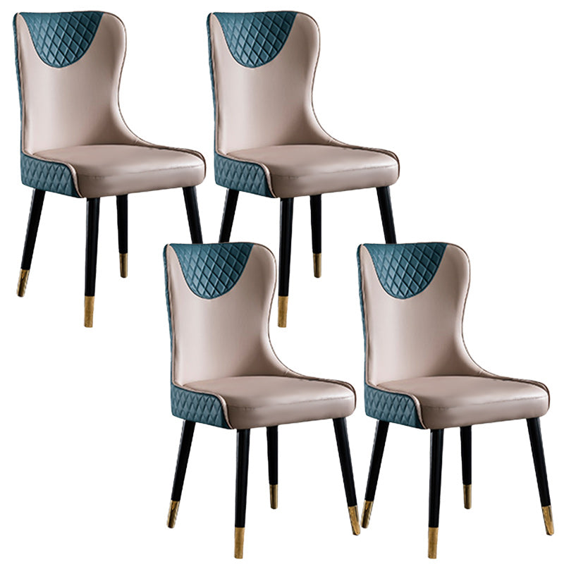 Glam Faux Leather Dining Chairs Wood Armless Dining Chair for Home Use Blue 4 Piece Set Clearhalo 'Dining Chairs' 'Dining Tables & Seating' 'dining_chair' 'furn' 'furn_dining_chair' 'Furniture' 'furniture_dining_chair' 'Kitchen & Dining Furniture' 4941828