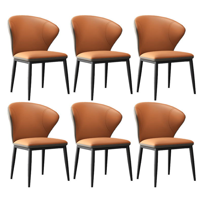 Minimalist Design Armless Wingback Side Chairs Leather Dining Chairs Orange 6 Piece Set Clearhalo 'Dining Chairs' 'Dining Tables & Seating' 'dining_chair' 'furn' 'furn_dining_chair' 'Furniture' 'furniture_dining_chair' 'Kitchen & Dining Furniture' 4941863