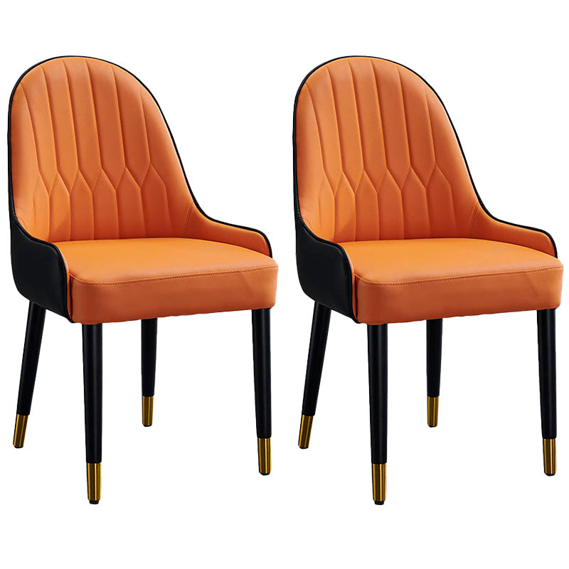 Scandinavian Leather Dining Chairs with Wood Legs Arm Solid Back Dining Side Chair Orange 2 Piece Set Clearhalo 'Dining Chairs' 'Dining Tables & Seating' 'dining_chair' 'furn' 'furn_dining_chair' 'Furniture' 'furniture_dining_chair' 'Kitchen & Dining Furniture' 4941903