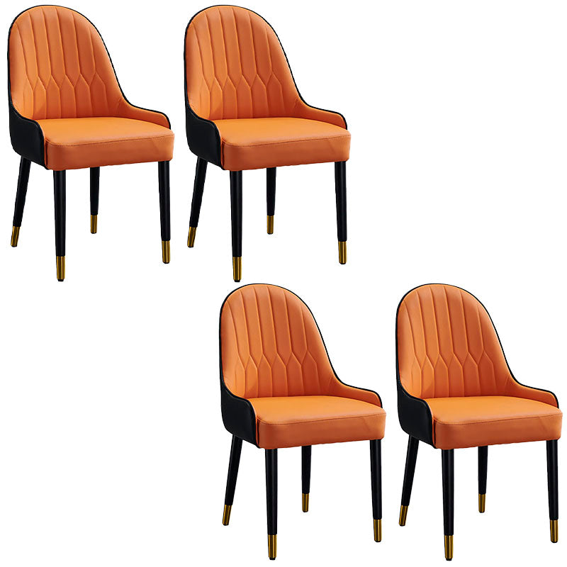 Scandinavian Leather Dining Chairs with Wood Legs Arm Solid Back Dining Side Chair Orange 4 Piece Set Clearhalo 'Dining Chairs' 'Dining Tables & Seating' 'dining_chair' 'furn' 'furn_dining_chair' 'Furniture' 'furniture_dining_chair' 'Kitchen & Dining Furniture' 4941905