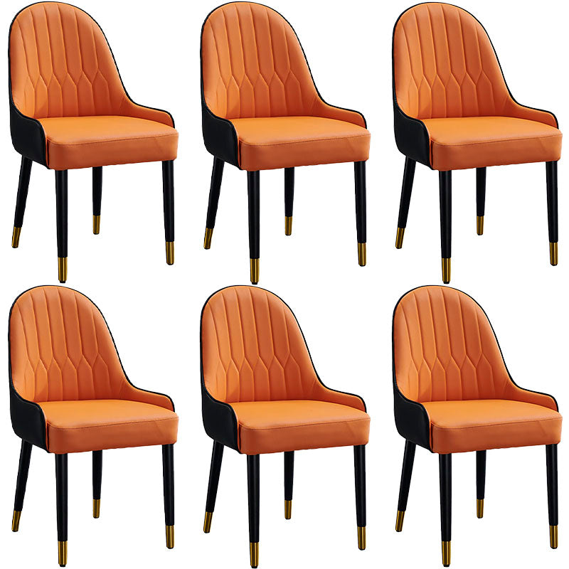 Scandinavian Leather Dining Chairs with Wood Legs Arm Solid Back Dining Side Chair Orange 6 Piece Set Clearhalo 'Dining Chairs' 'Dining Tables & Seating' 'dining_chair' 'furn' 'furn_dining_chair' 'Furniture' 'furniture_dining_chair' 'Kitchen & Dining Furniture' 4941907