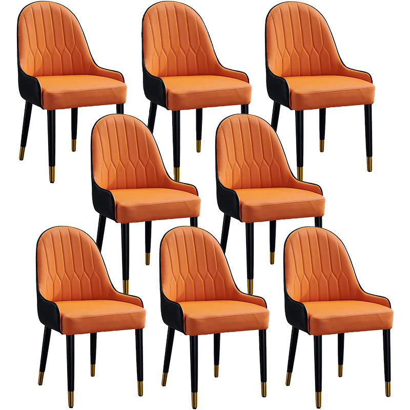 Scandinavian Leather Dining Chairs with Wood Legs Arm Solid Back Dining Side Chair Orange 8 Piece Set Clearhalo 'Dining Chairs' 'Dining Tables & Seating' 'dining_chair' 'furn' 'furn_dining_chair' 'Furniture' 'furniture_dining_chair' 'Kitchen & Dining Furniture' 4941909